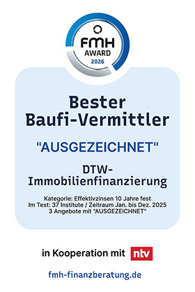 FMH-Award 2026 f&uuml;r DTW: "Bester Baufi-Vermittler - Ausgezeichnet"